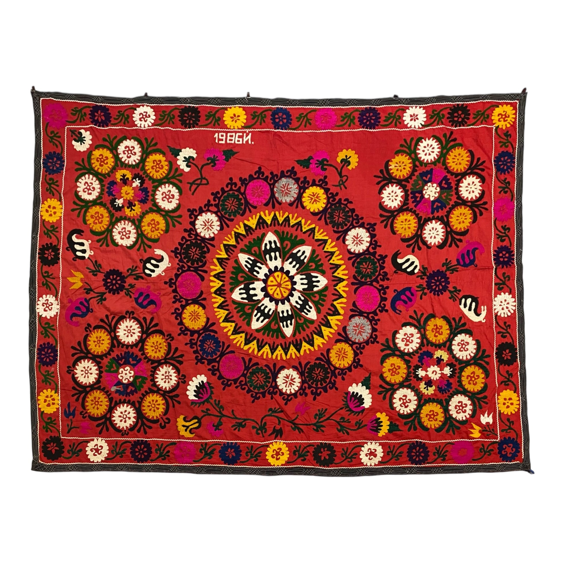 Vintage Uzbek Suzani Dated 1986 - Kilim Art Gallery