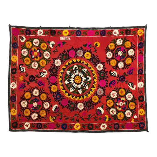 Vintage Uzbek Suzani Dated 1986 - Kilim Art Gallery