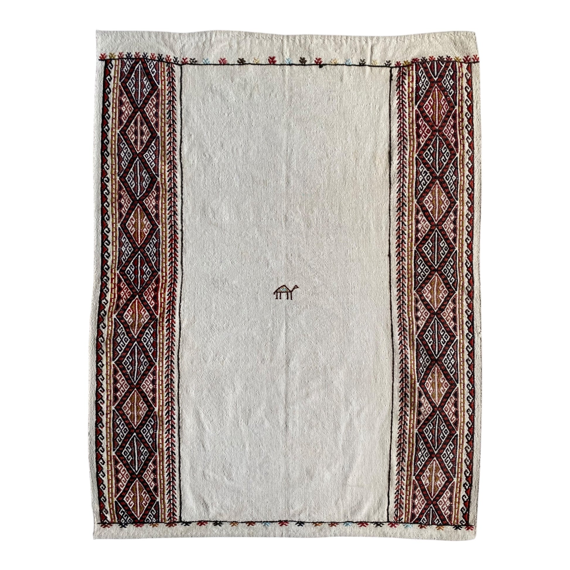 White Minimalist Kilim Rug Sofra - Kilim Art Gallery