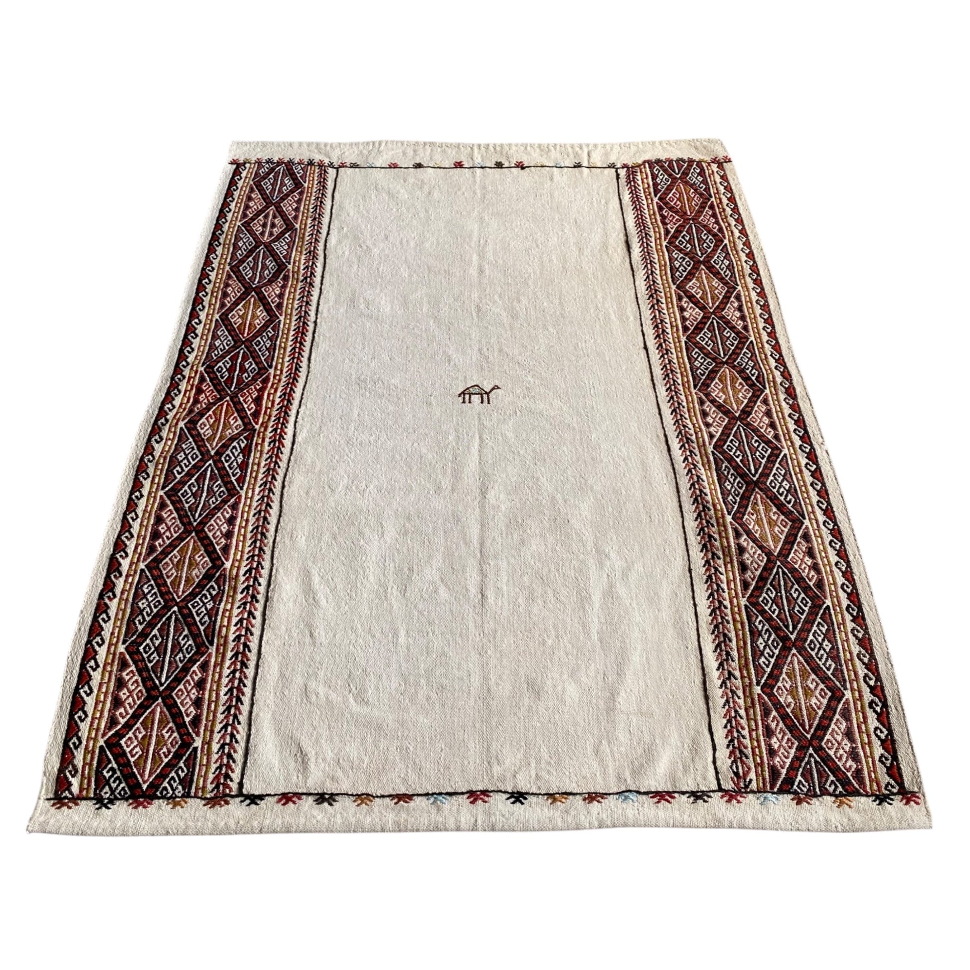 White Minimalist Kilim Rug Sofra - Kilim Art Gallery