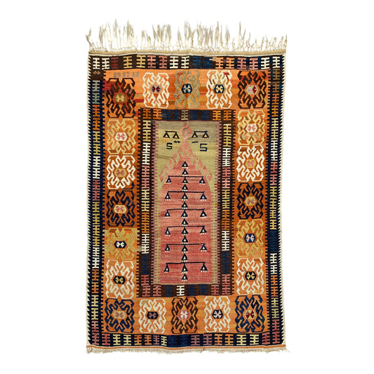 Yahyali prayer kilim rug full view with elegant mihrab and Central Anatolian design
