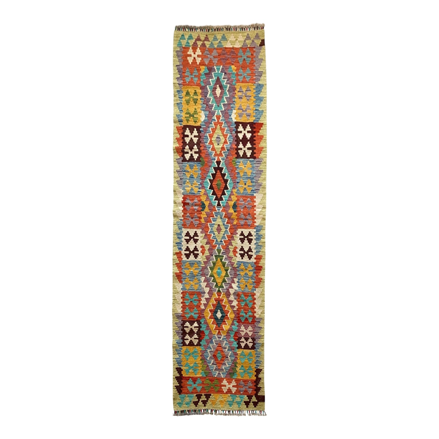 Yellow Purple Green Blue Kilim Runner Rug - Kilim Art Gallery