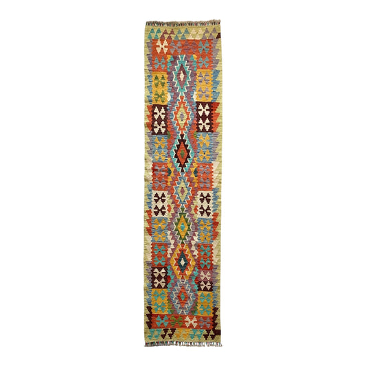 Yellow Purple Green Blue Kilim Runner Rug - Kilim Art Gallery