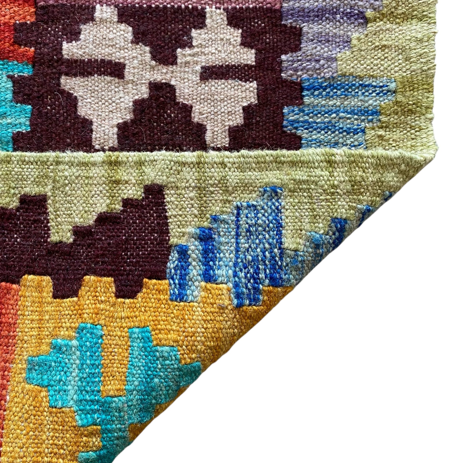 Yellow Purple Green Blue Kilim Runner Rug - Kilim Art Gallery