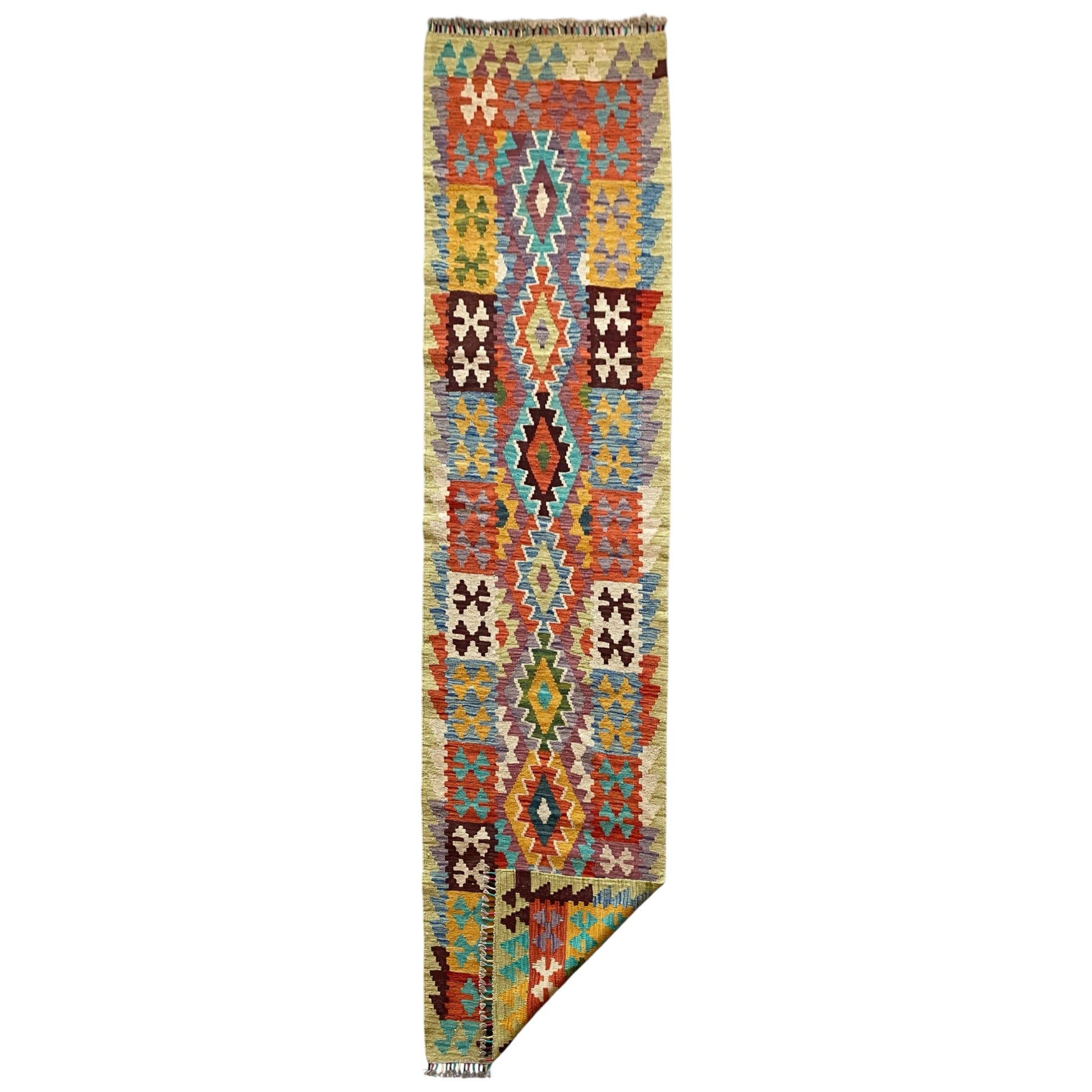 Yellow Purple Green Blue Kilim Runner Rug - Kilim Art Gallery