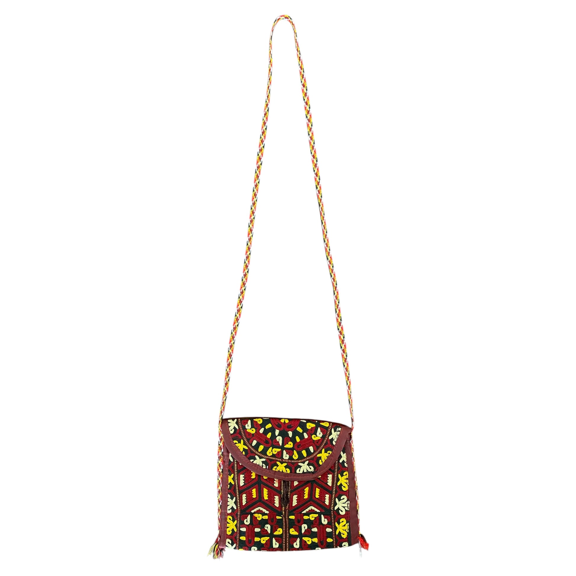 Yellow Red Ethnic Turkoman Crossbody Small Sling Bag / Pouch - Kilim Art Gallery
