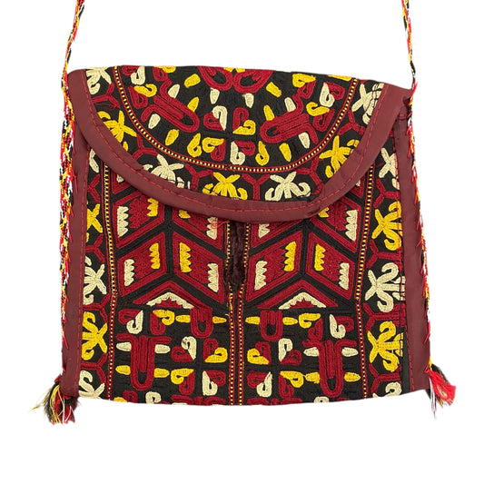 Yellow Red Ethnic Turkoman Crossbody Small Sling Bag / Pouch - Kilim Art Gallery