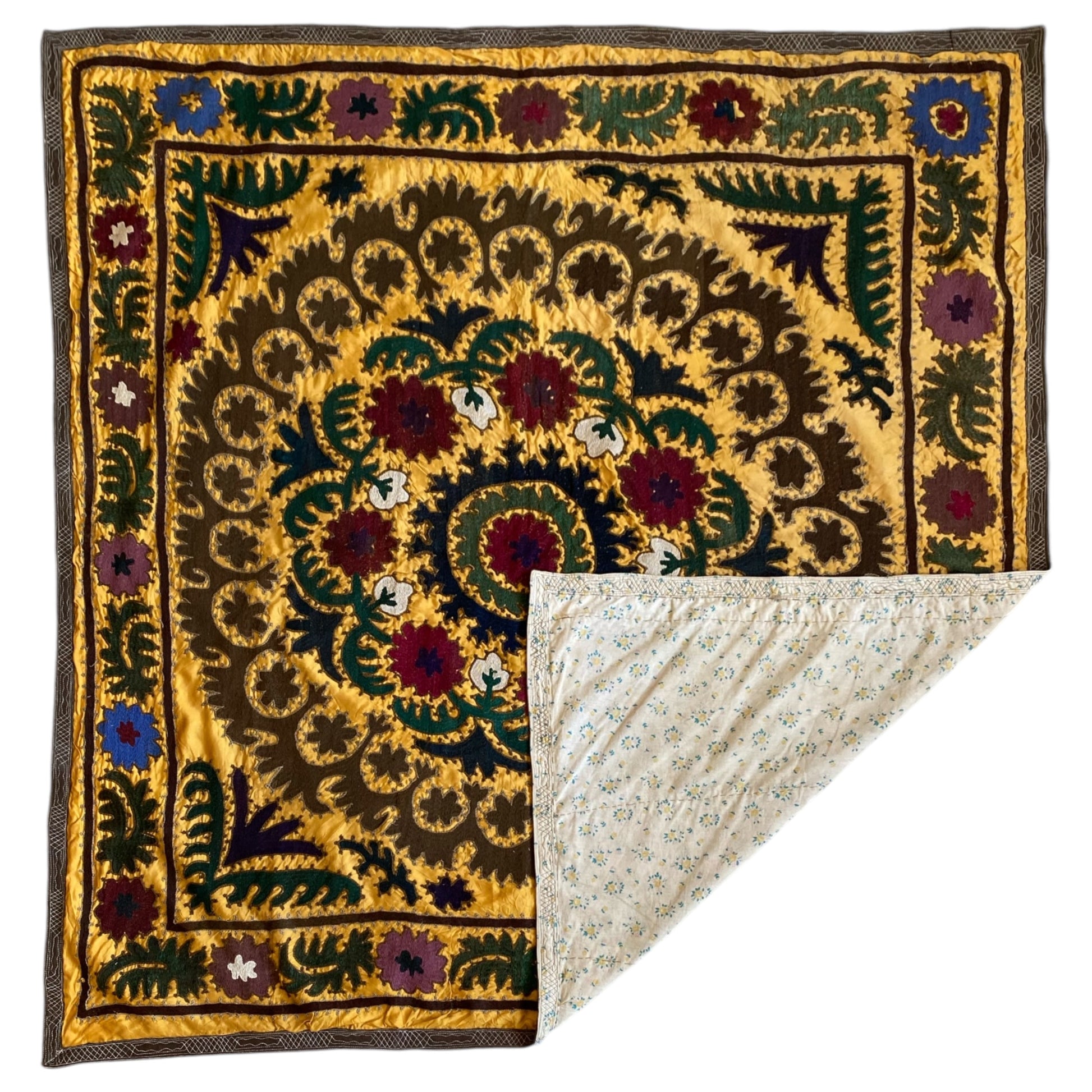 Yellow Square Suzani Textile Wall Hanging - Kilim Art Gallery