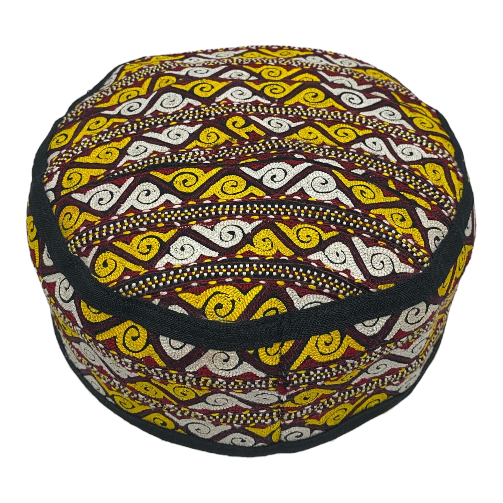 Yellow White Embroidered Tribal Turkmen Hat - Kilim Art Gallery