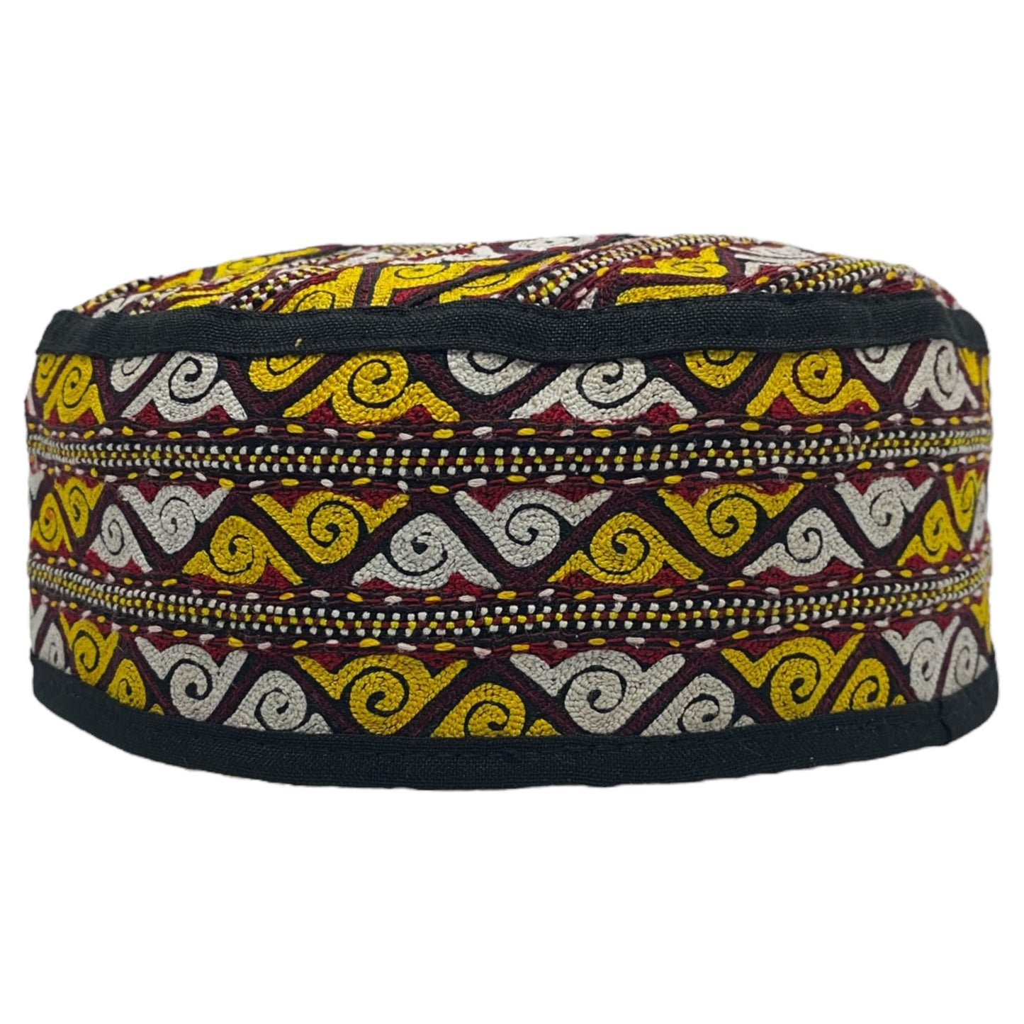 Yellow White Embroidered Tribal Turkmen Hat - Kilim Art Gallery