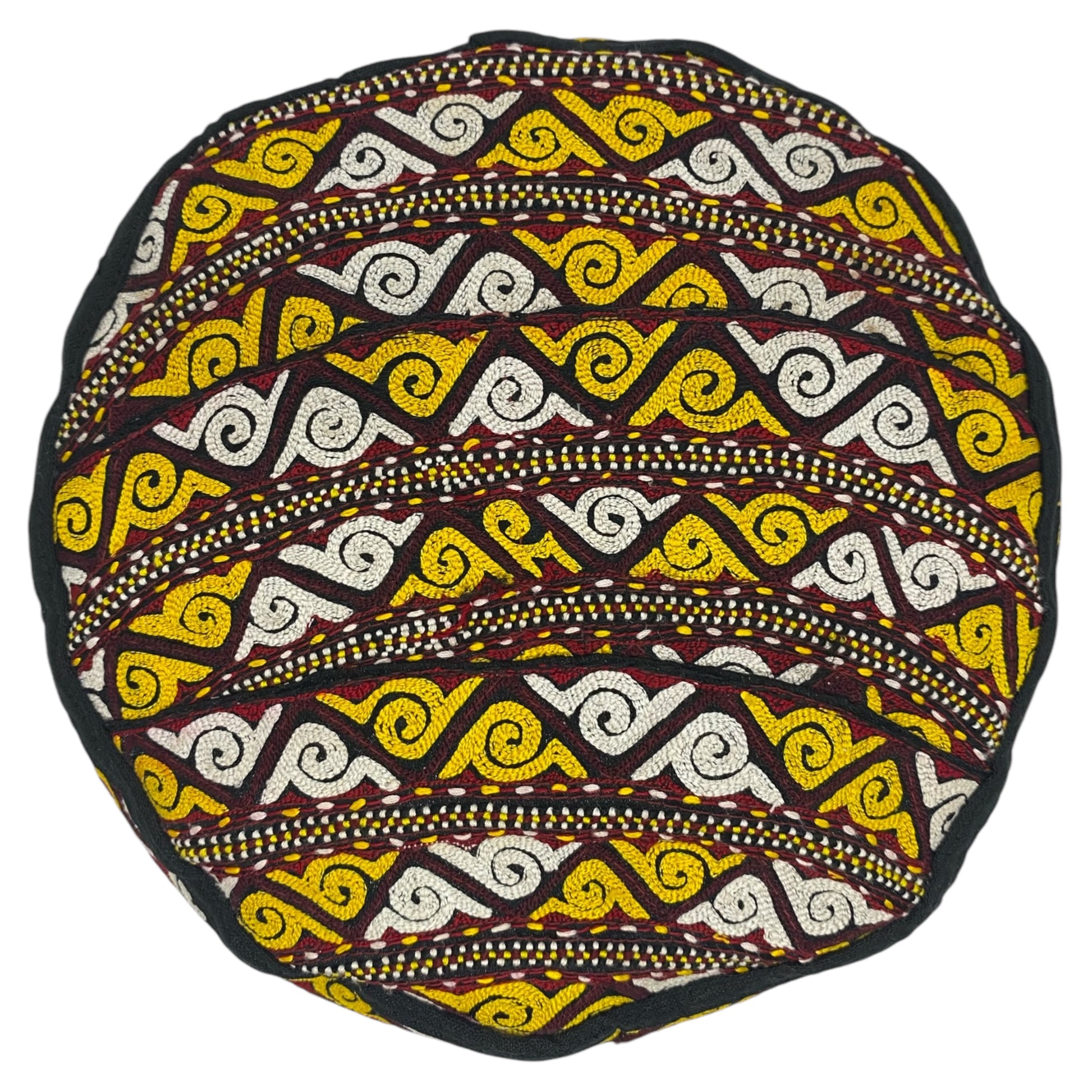 Yellow White Embroidered Tribal Turkmen Hat - Kilim Art Gallery