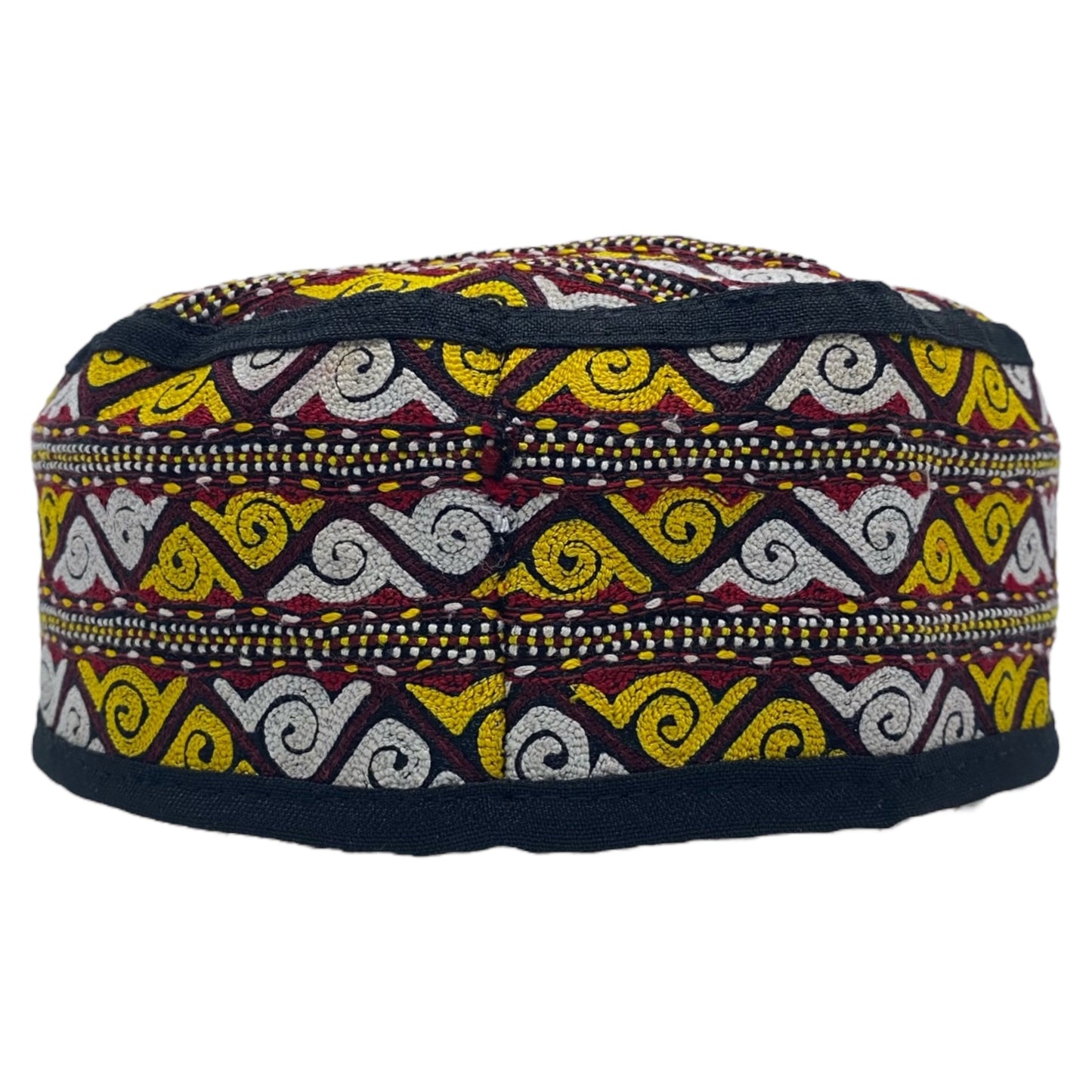 Yellow White Embroidered Tribal Turkmen Hat - Kilim Art Gallery