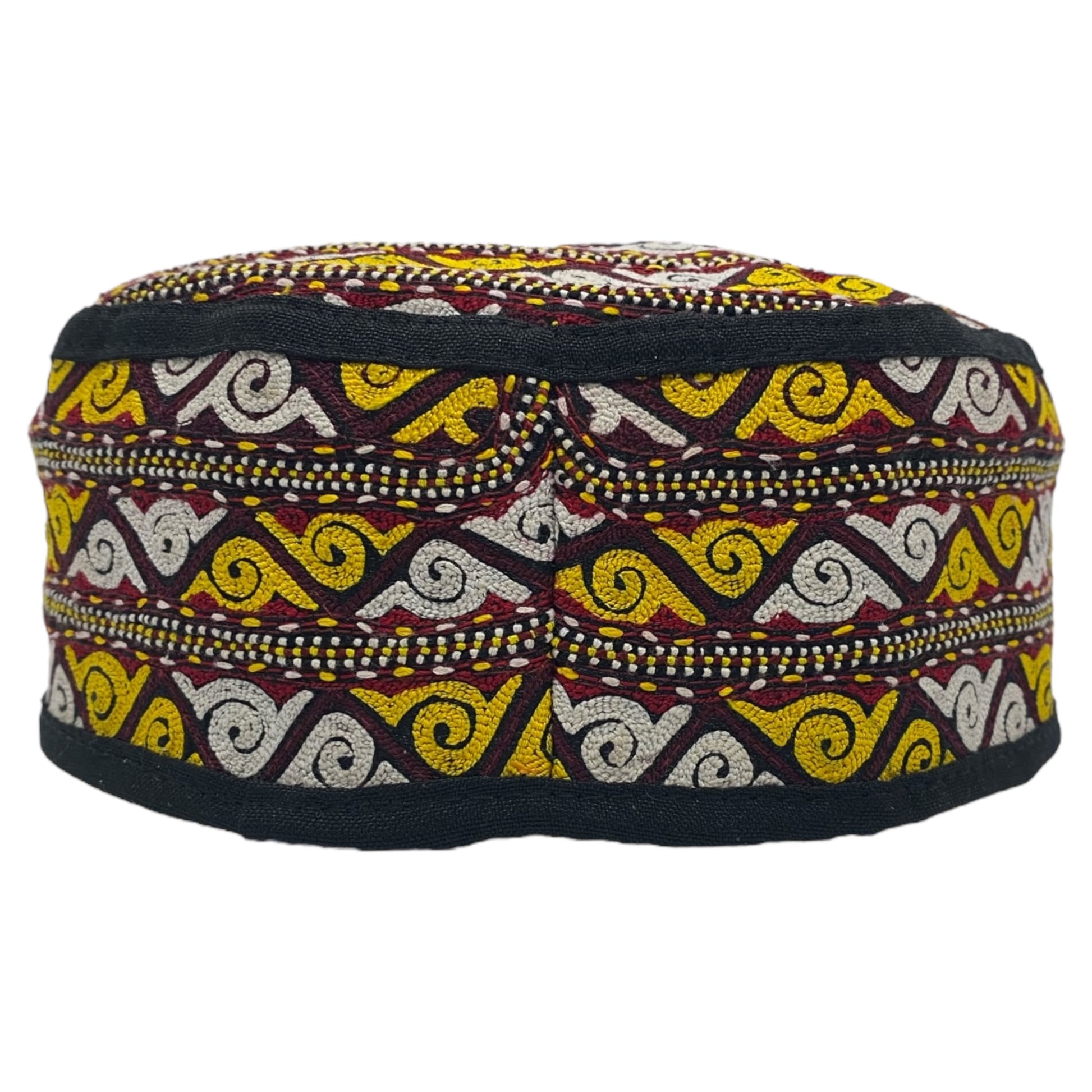 Yellow White Embroidered Tribal Turkmen Hat - Kilim Art Gallery