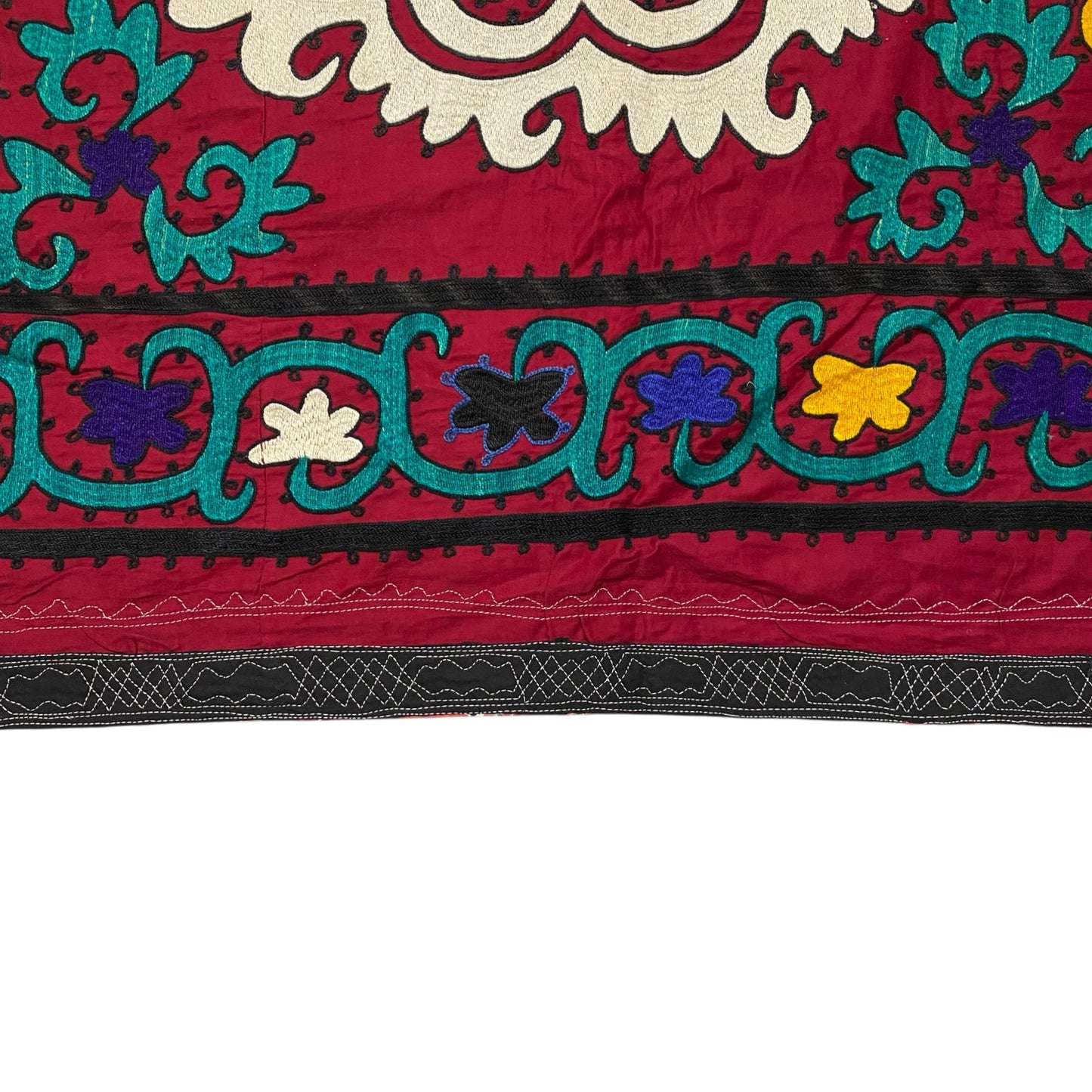 Yellow White Red Suzani Textile Embroidery Large Bed Spread / Table Cover / Wall Hanging - Kilim Art Gallery