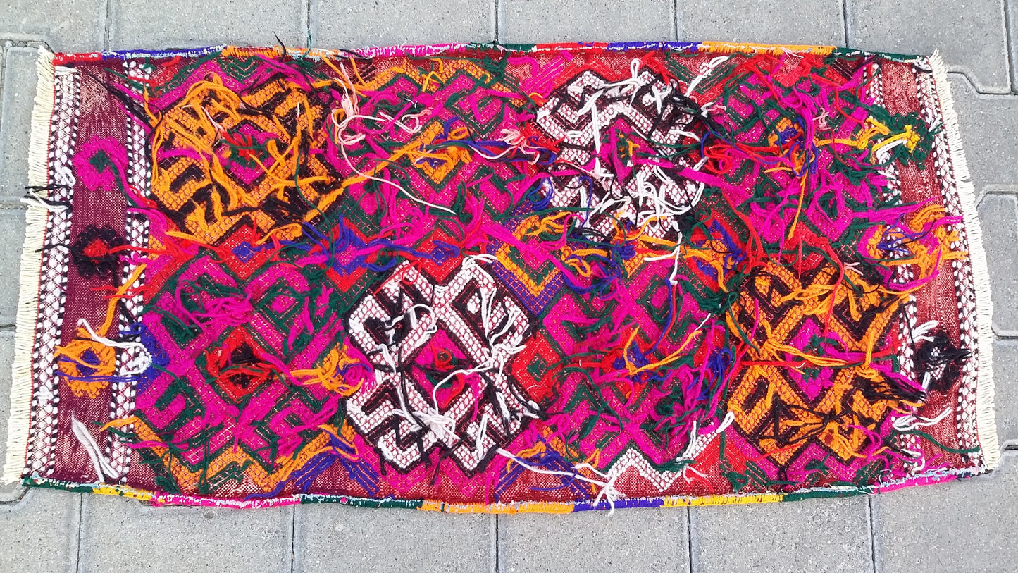 Pink Boho Small Turkish Nomadic Kilim Rug