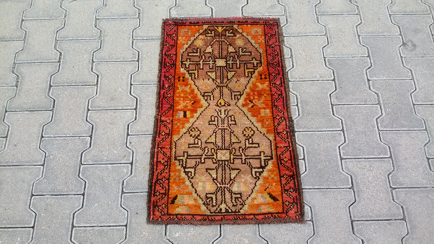 Collectable Orange Color East Anatolian Small Rug Carpet