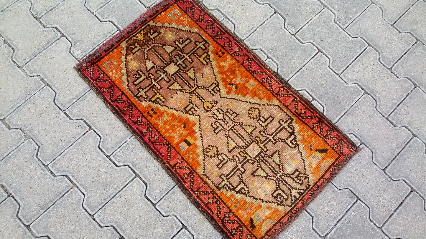 Collectable Orange Color East Anatolian Small Rug Carpet