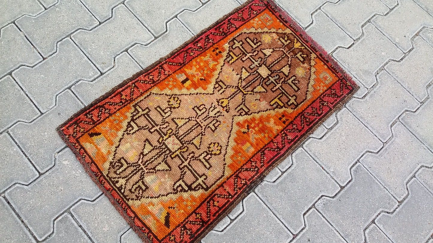 Collectable Orange Color East Anatolian Small Rug Carpet