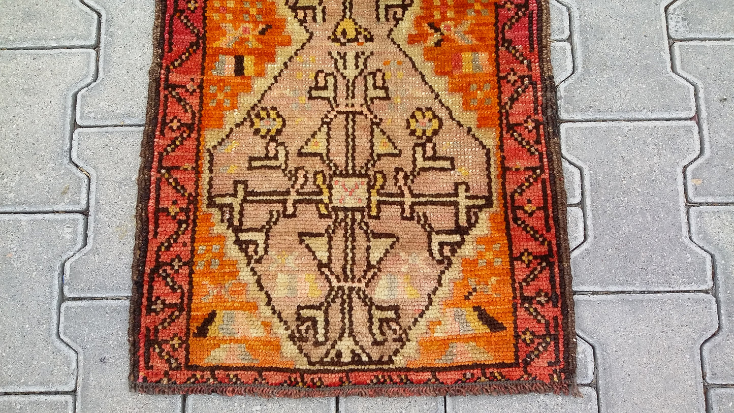 Collectable Orange Color East Anatolian Small Rug Carpet