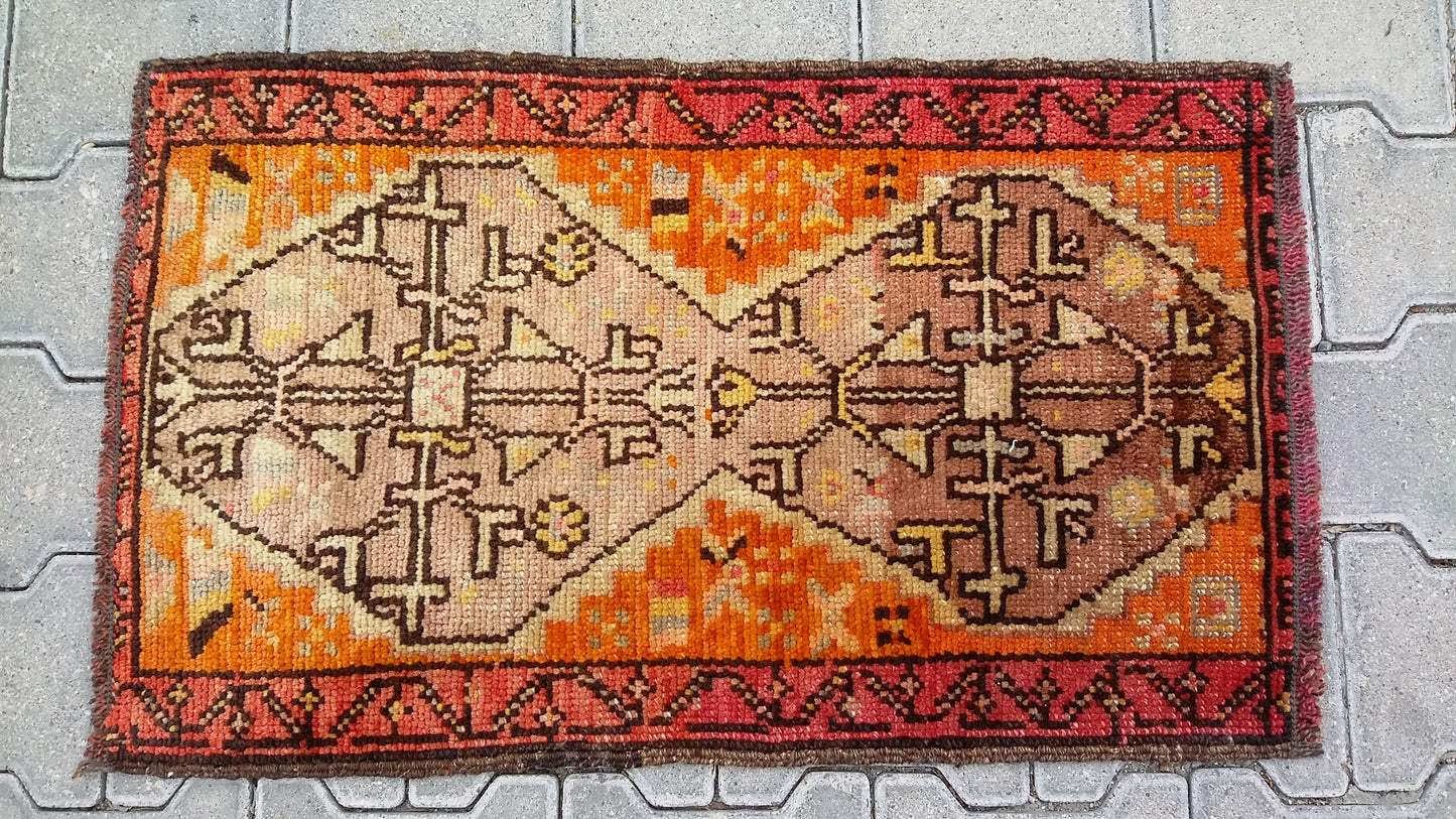 Collectable Orange Color East Anatolian Small Rug Carpet