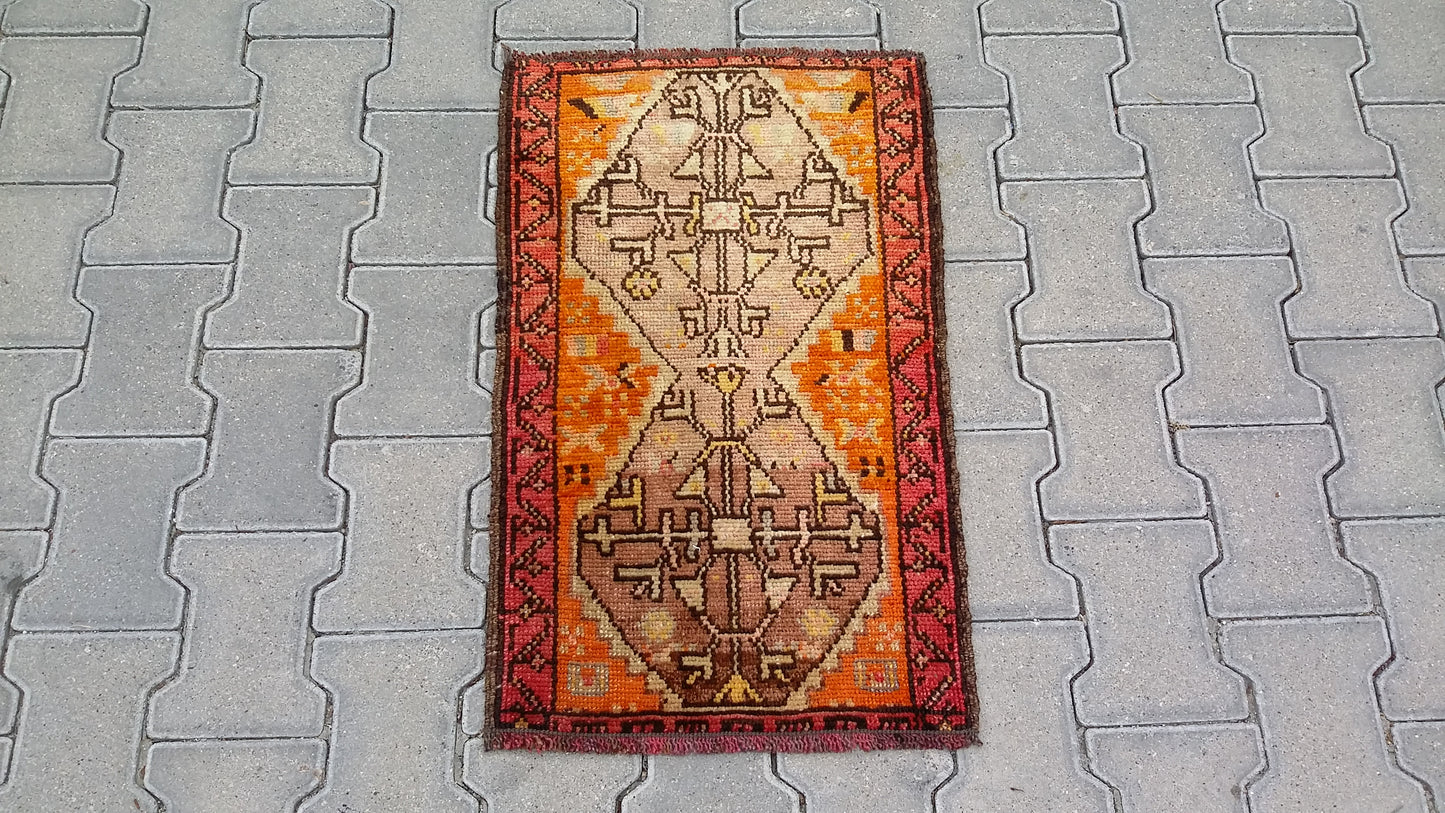 Collectable Orange Color East Anatolian Small Rug Carpet