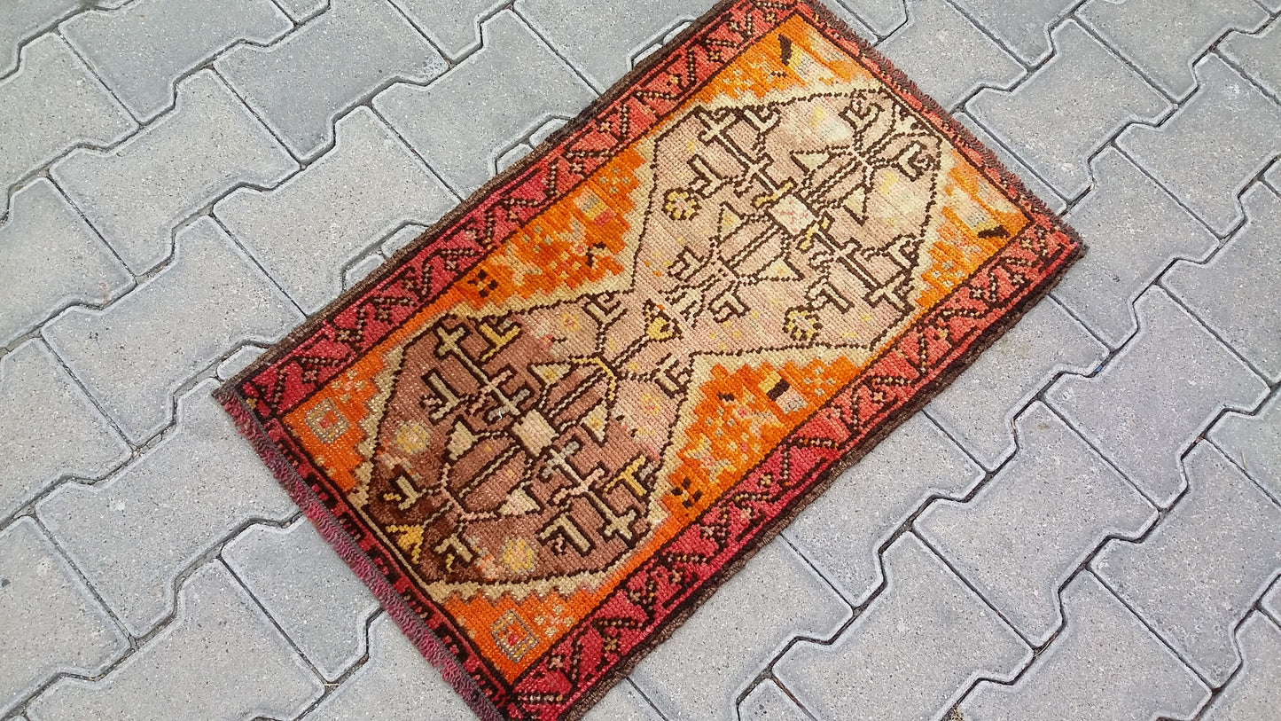 Collectable Orange Color East Anatolian Small Rug Carpet