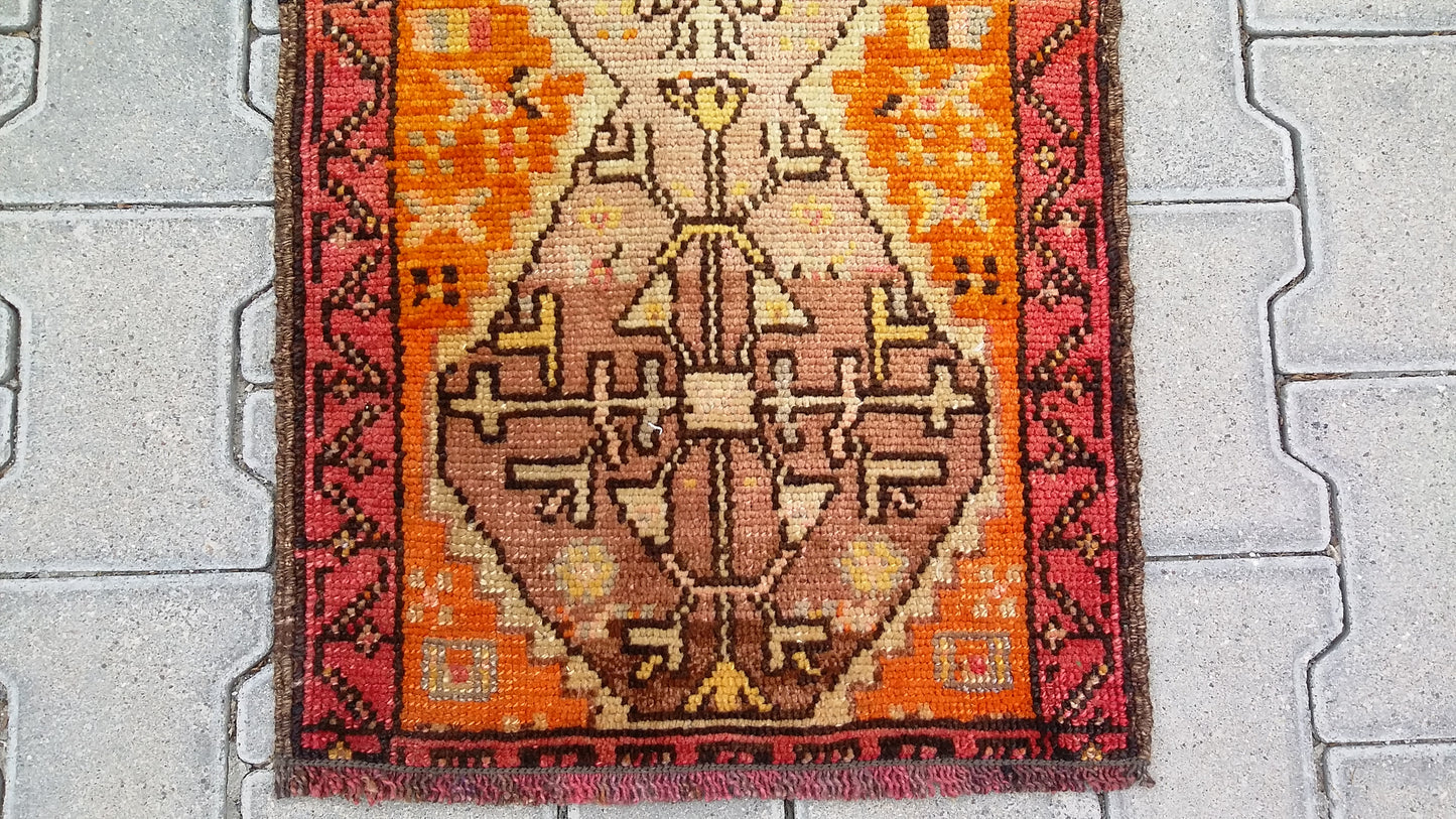 Collectable Orange Color East Anatolian Small Rug Carpet