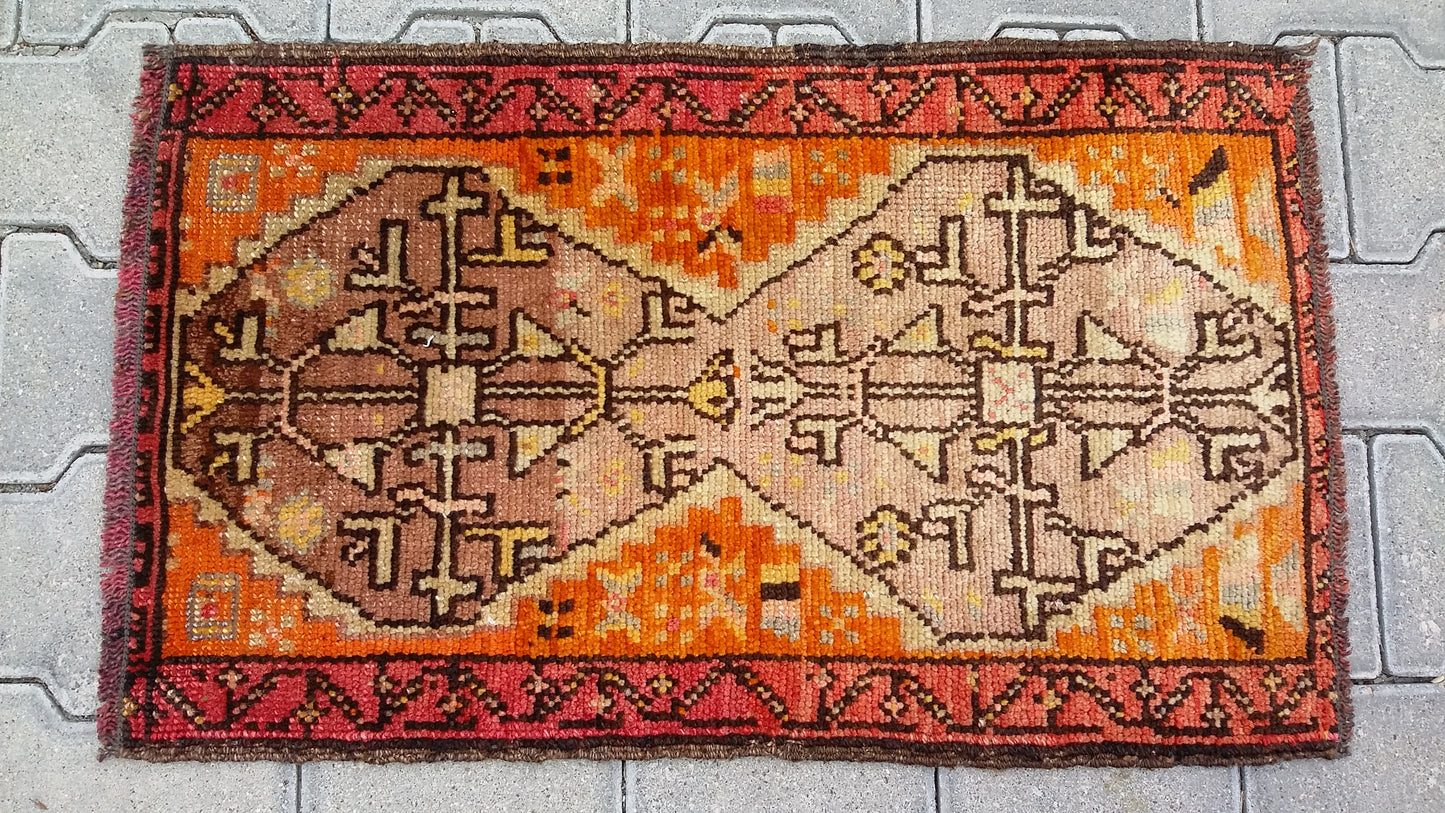 Collectable Orange Color East Anatolian Small Rug Carpet