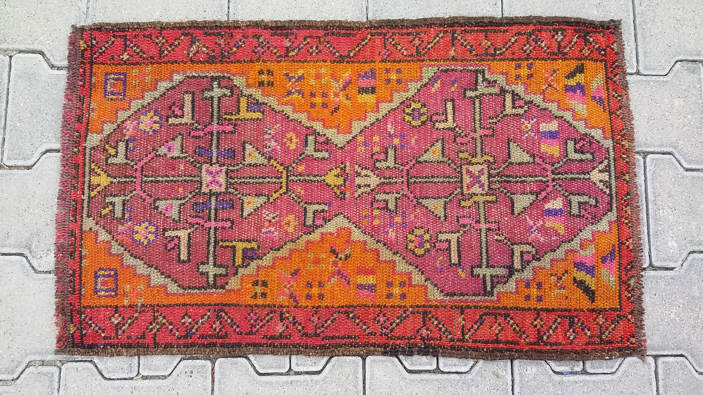 Collectable Orange Color East Anatolian Small Rug Carpet