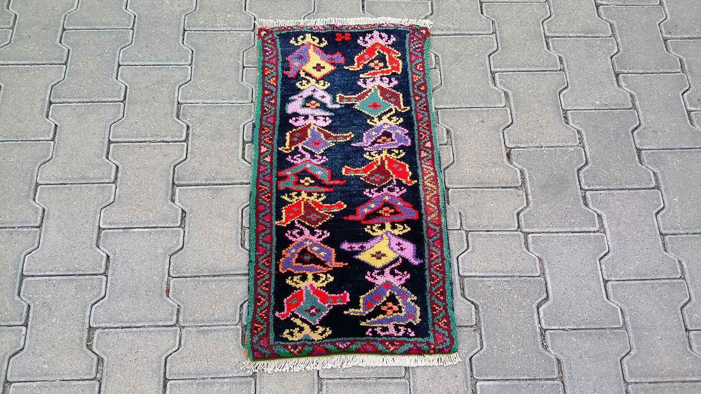 Colorful Small Tribal Carpet Yastik Rug