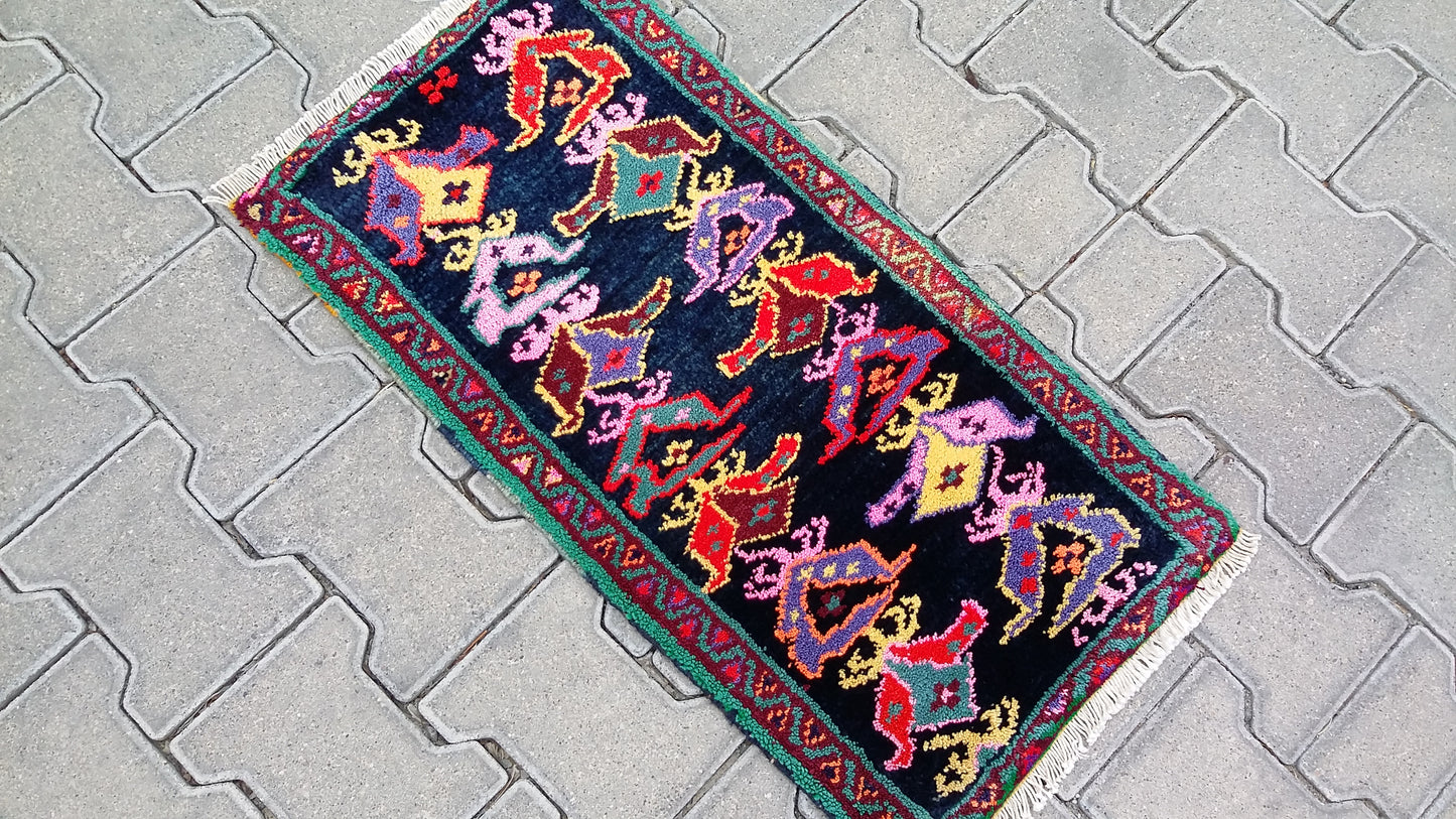 Colorful Small Tribal Carpet Yastik Rug