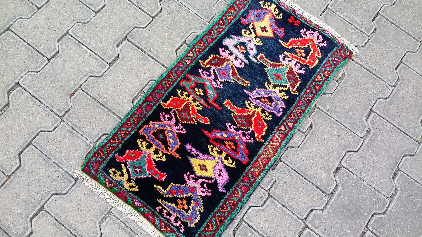 Colorful Small Tribal Carpet Yastik Rug