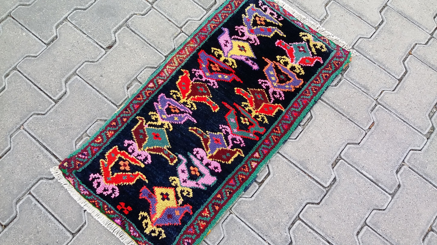 Colorful Small Tribal Carpet Yastik Rug