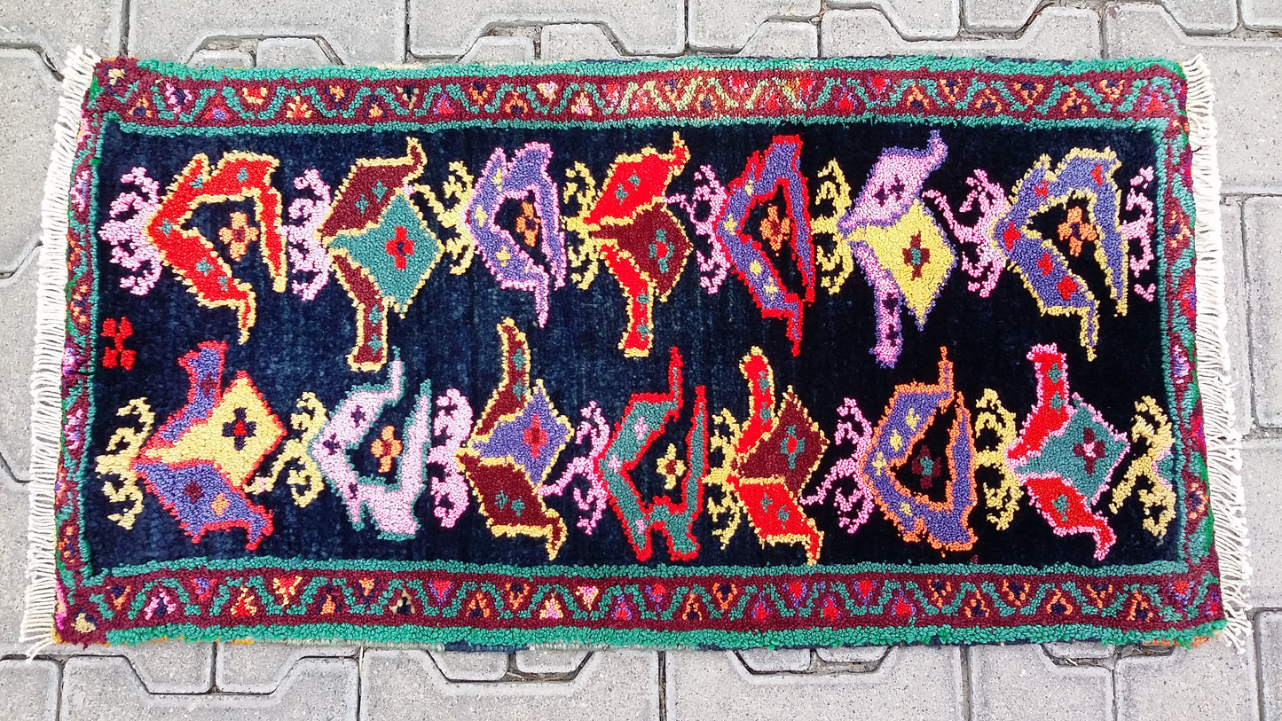 Colorful Small Tribal Carpet Yastik Rug