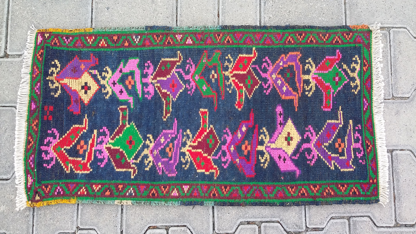 Colorful Small Tribal Carpet Yastik Rug