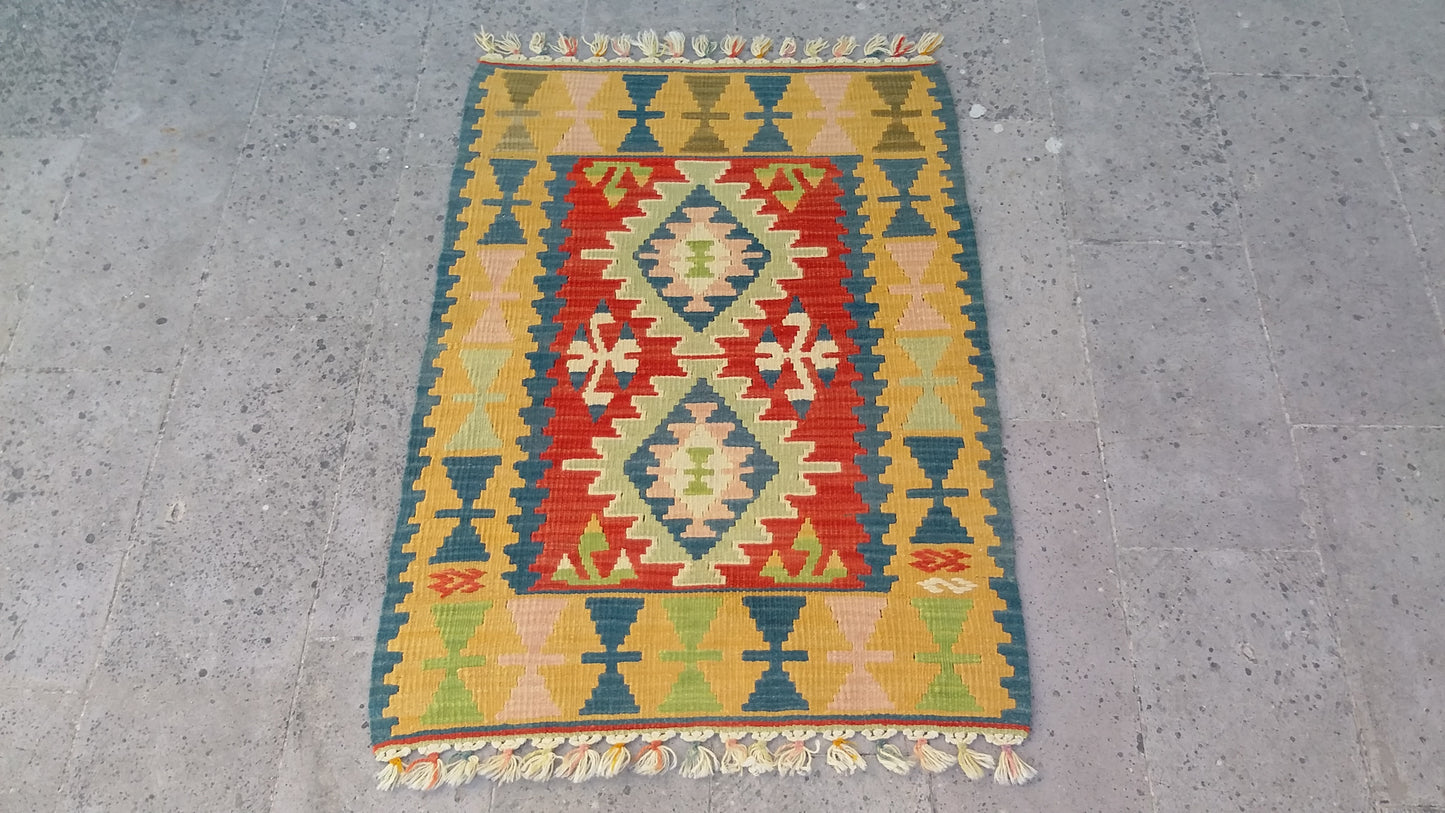 Small Turkish Kilim Rug Doormat Bathmat