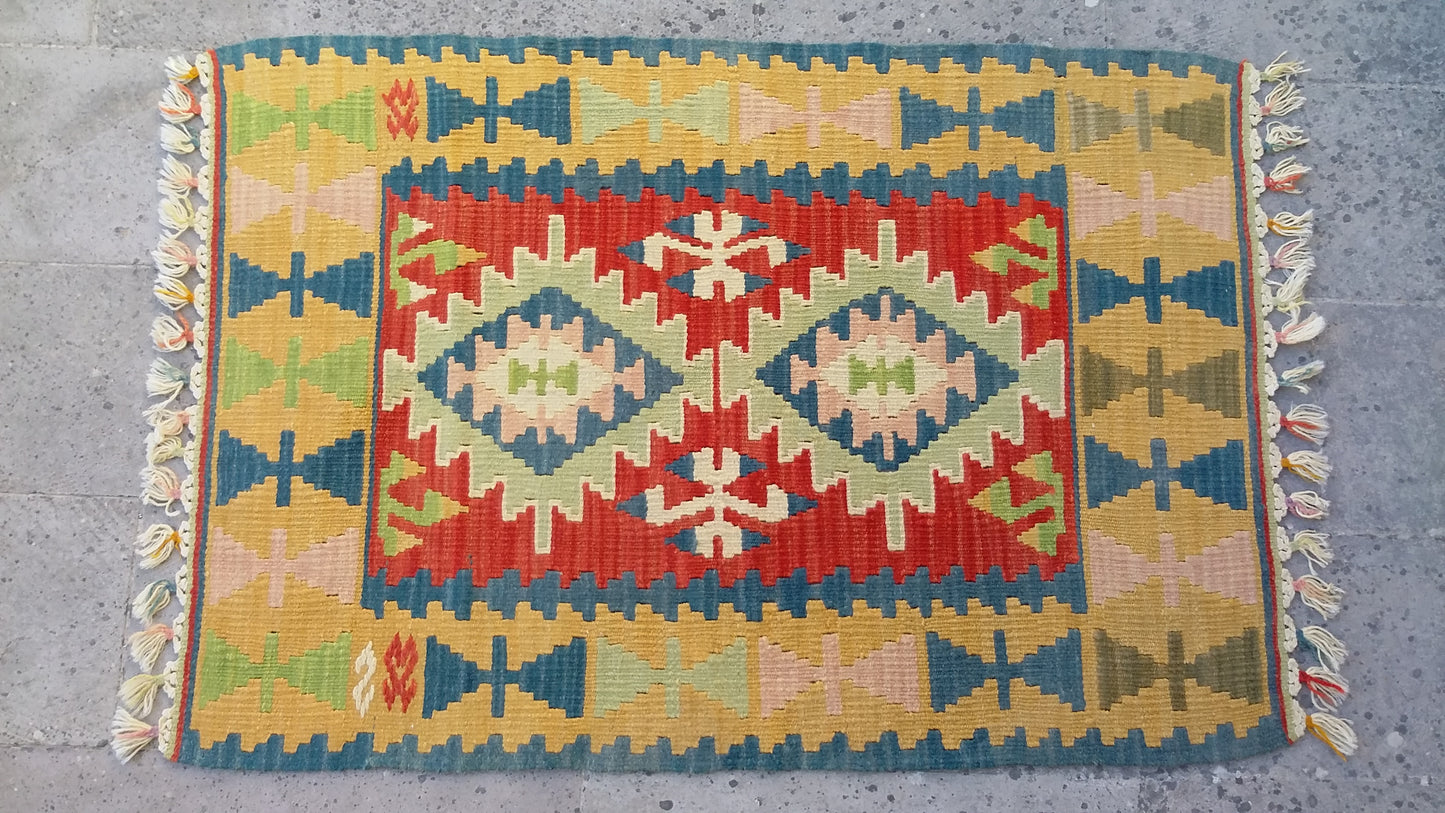 Small Turkish Kilim Rug Doormat Bathmat