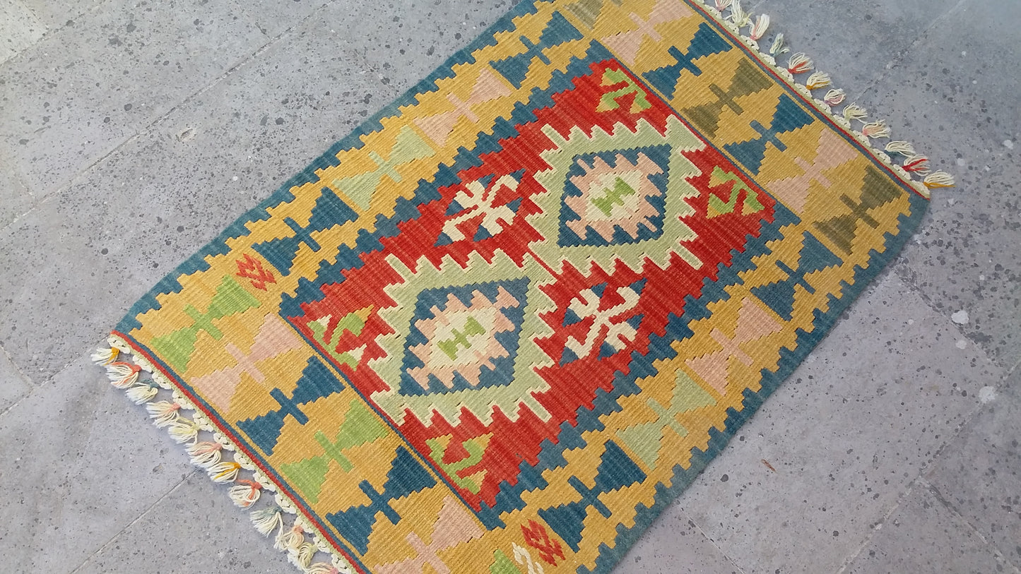 Small Turkish Kilim Rug Doormat Bathmat