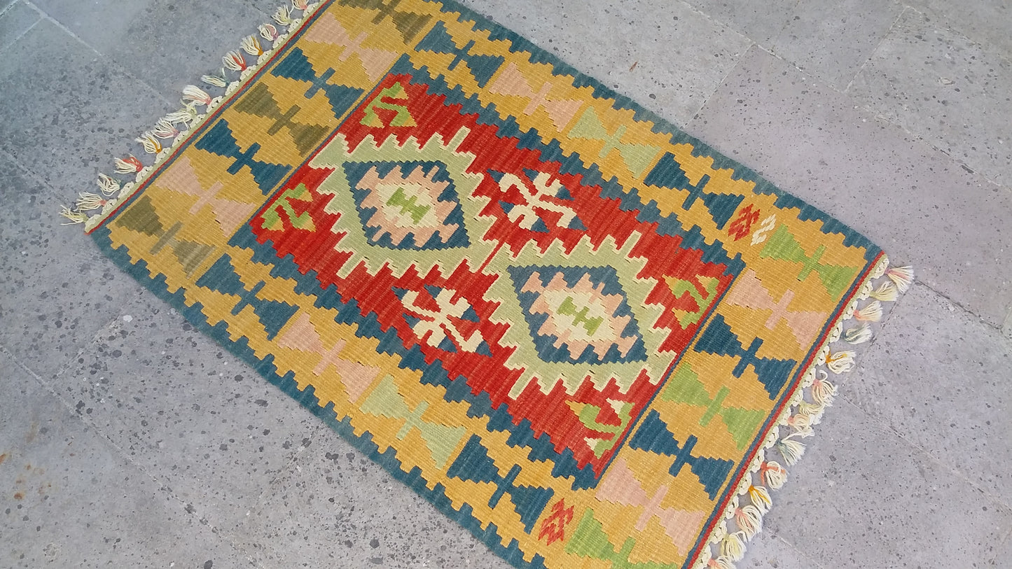 Small Turkish Kilim Rug Doormat Bathmat