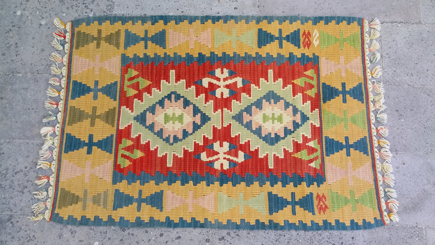 Small Turkish Kilim Rug Doormat Bathmat