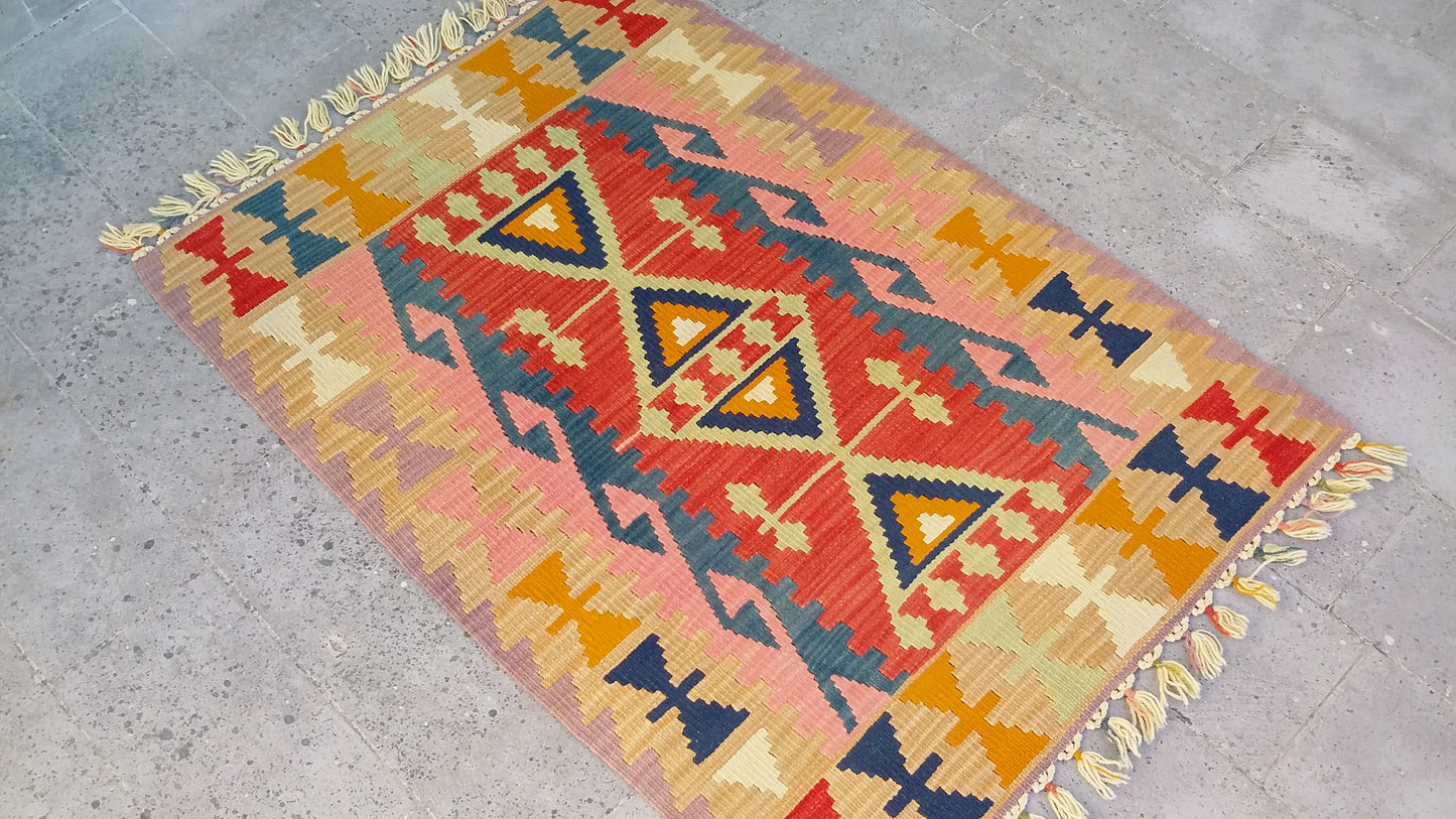 Pastel Color Pink Kilim Rug