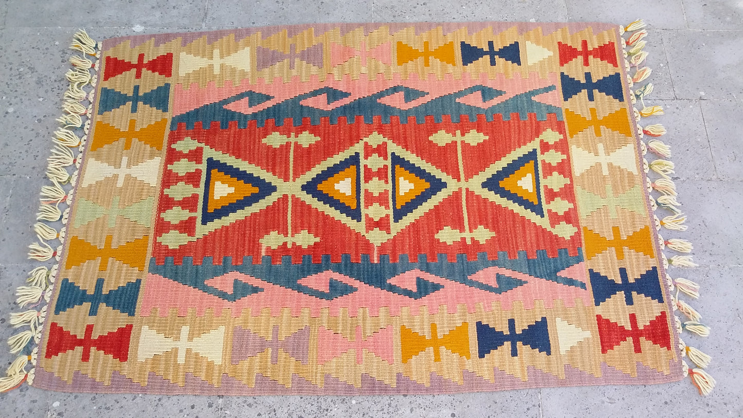 Pastel Color Pink Kilim Rug