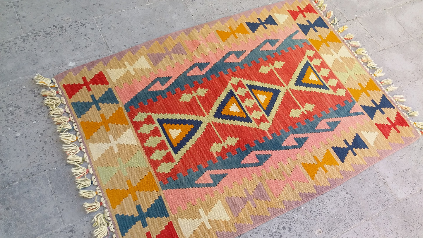 Pastel Color Pink Kilim Rug