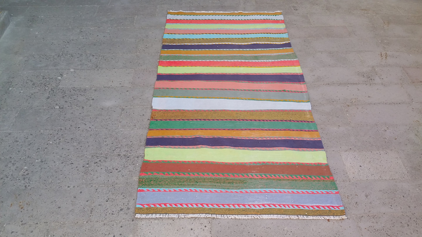 Colorful Striped Turkish Kilim Rug