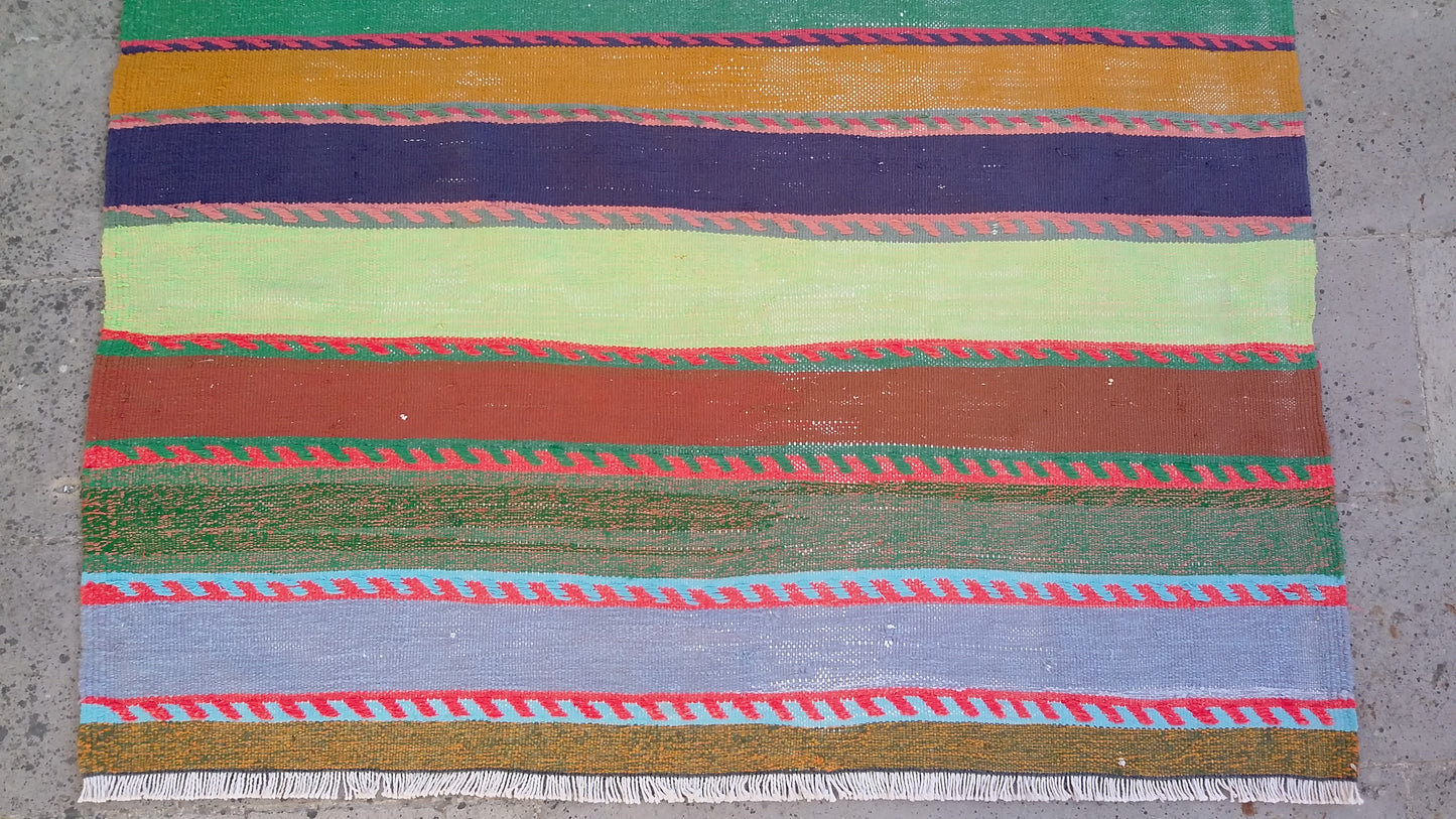 Colorful Striped Turkish Kilim Rug