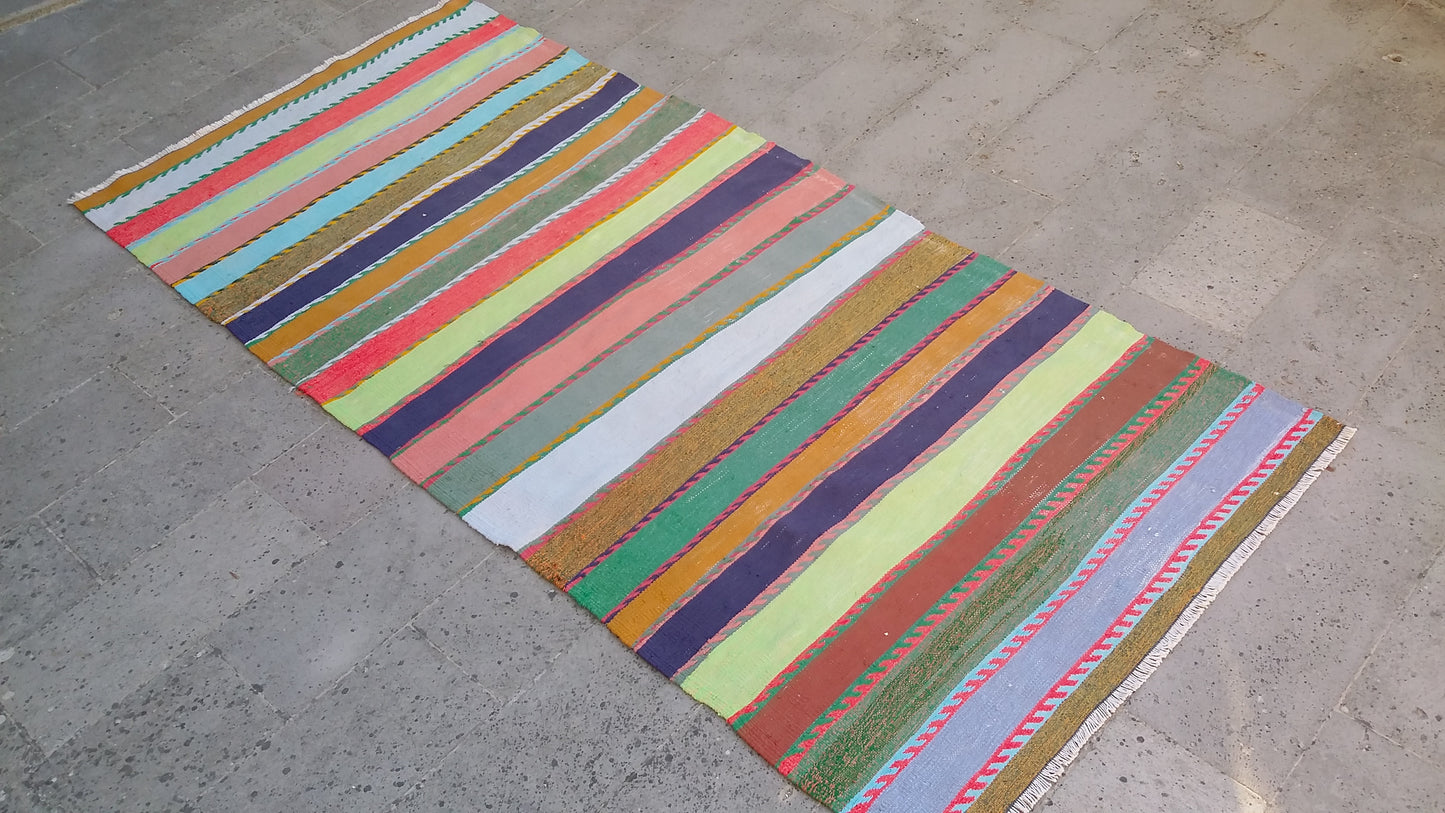 Colorful Striped Turkish Kilim Rug