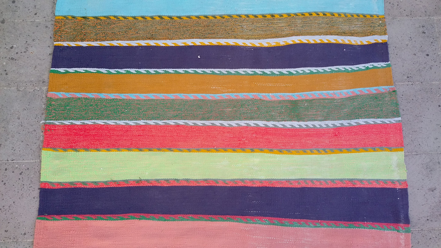 Colorful Striped Turkish Kilim Rug