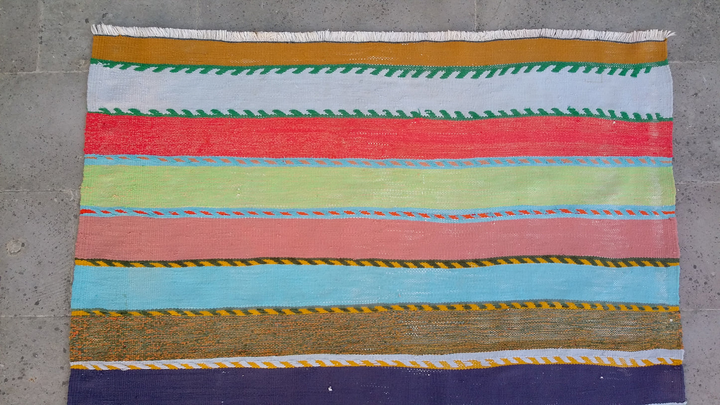 Colorful Striped Turkish Kilim Rug