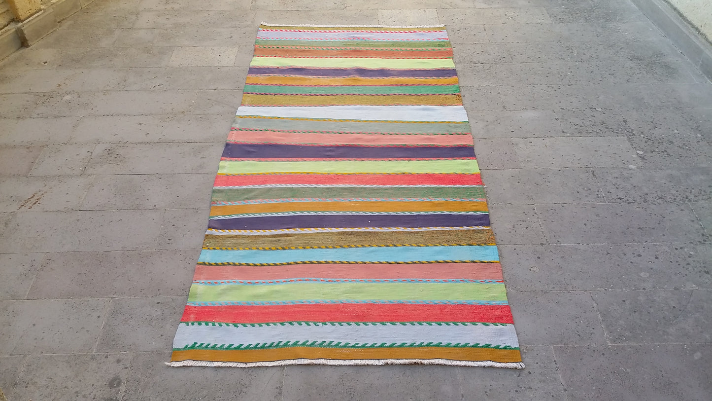 Colorful Striped Turkish Kilim Rug