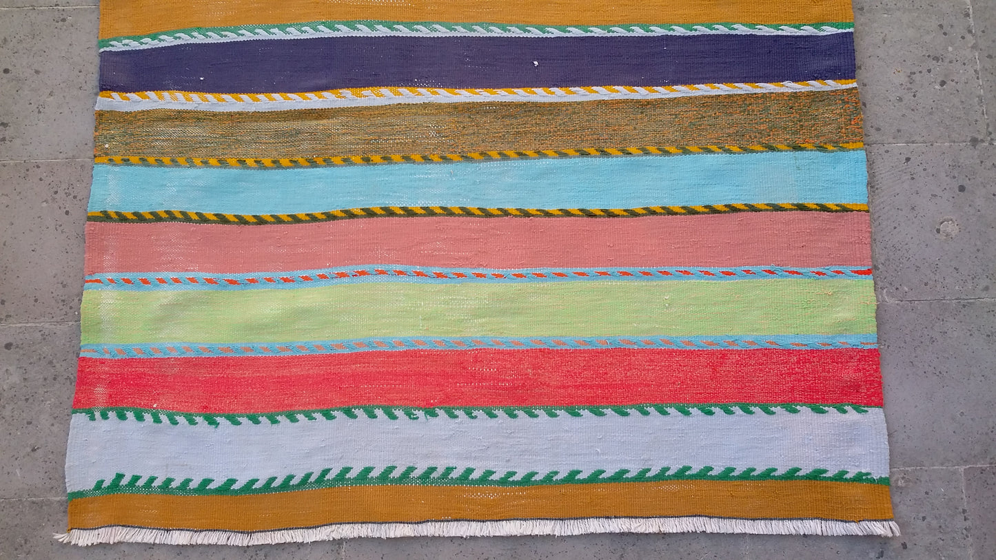 Colorful Striped Turkish Kilim Rug